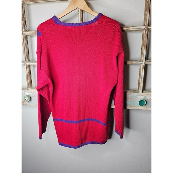 Vintage Red & Purple Button Up Cardigan with Patches Ladies size Medium - Picture 7 of 7